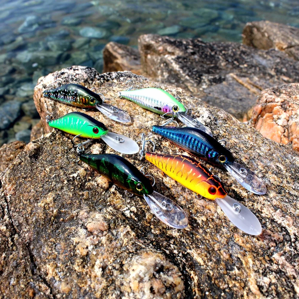 AOCLU Deep Diver Floating Shad 70mm 9.2g Hard Bait Minnow Crank Fishing Flutter High Vibration Speed Rolling Lure Bass VMC Hook