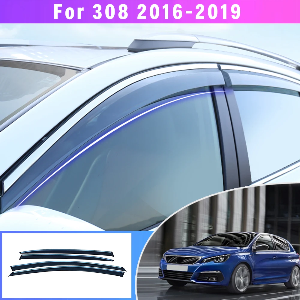 Car Smoke Window Sun Rain Visor For Peugeot 308 2011 2012 2013 2014 2015/2016-2018Car Sunny visor Deflector Guard Accessories