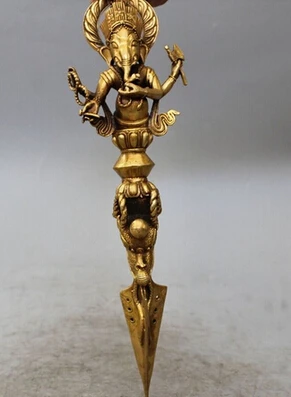 

Antique bronze Pure Copper Brass 14 "Tibet Temple Bronze Gilt 4 elefante de Buda dharma Implementar-navio