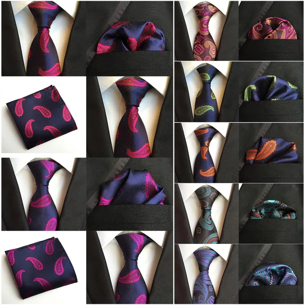 

Mens Fashion Paisley Floral Necktie Pocket Square Ties Handkerchief Set Wedding BWTHZ0207