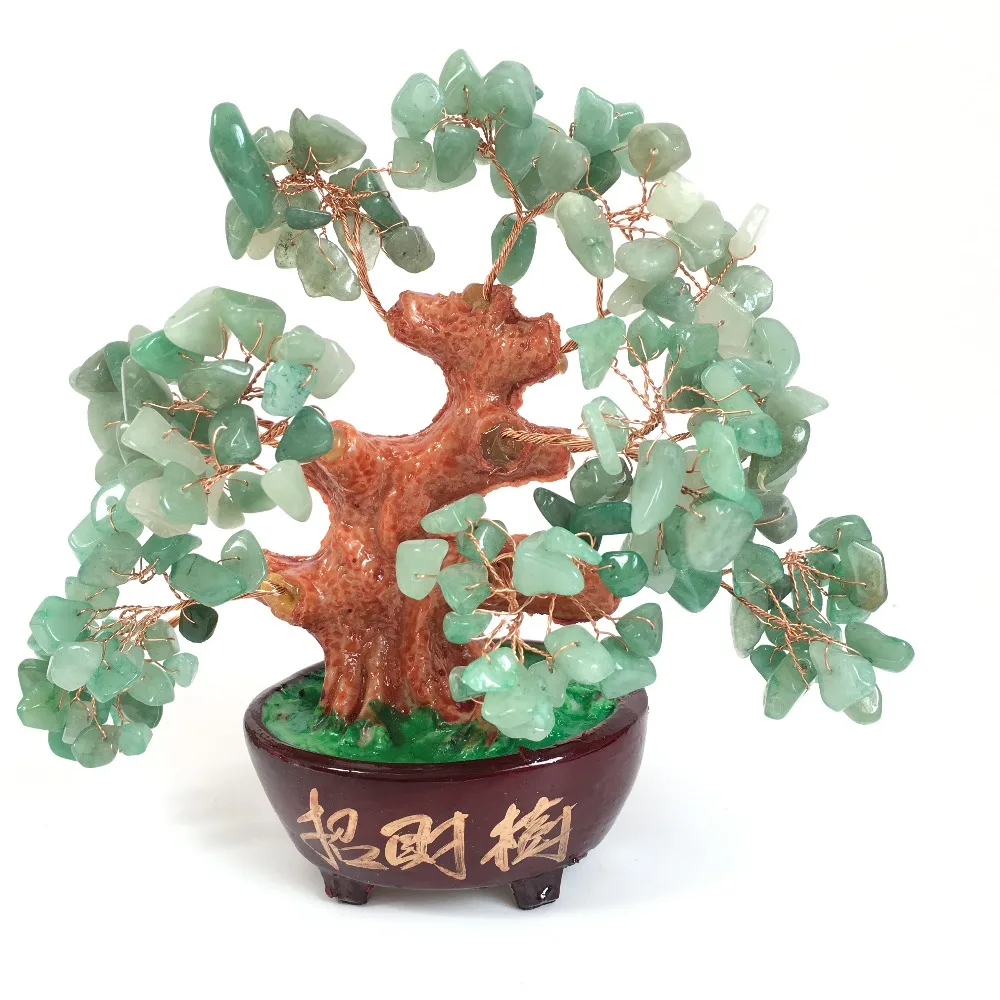 natural Emerald greenDongling jade quartz rock crystal lucky tree reiki healing crystal gemstone feng shui for home decoration