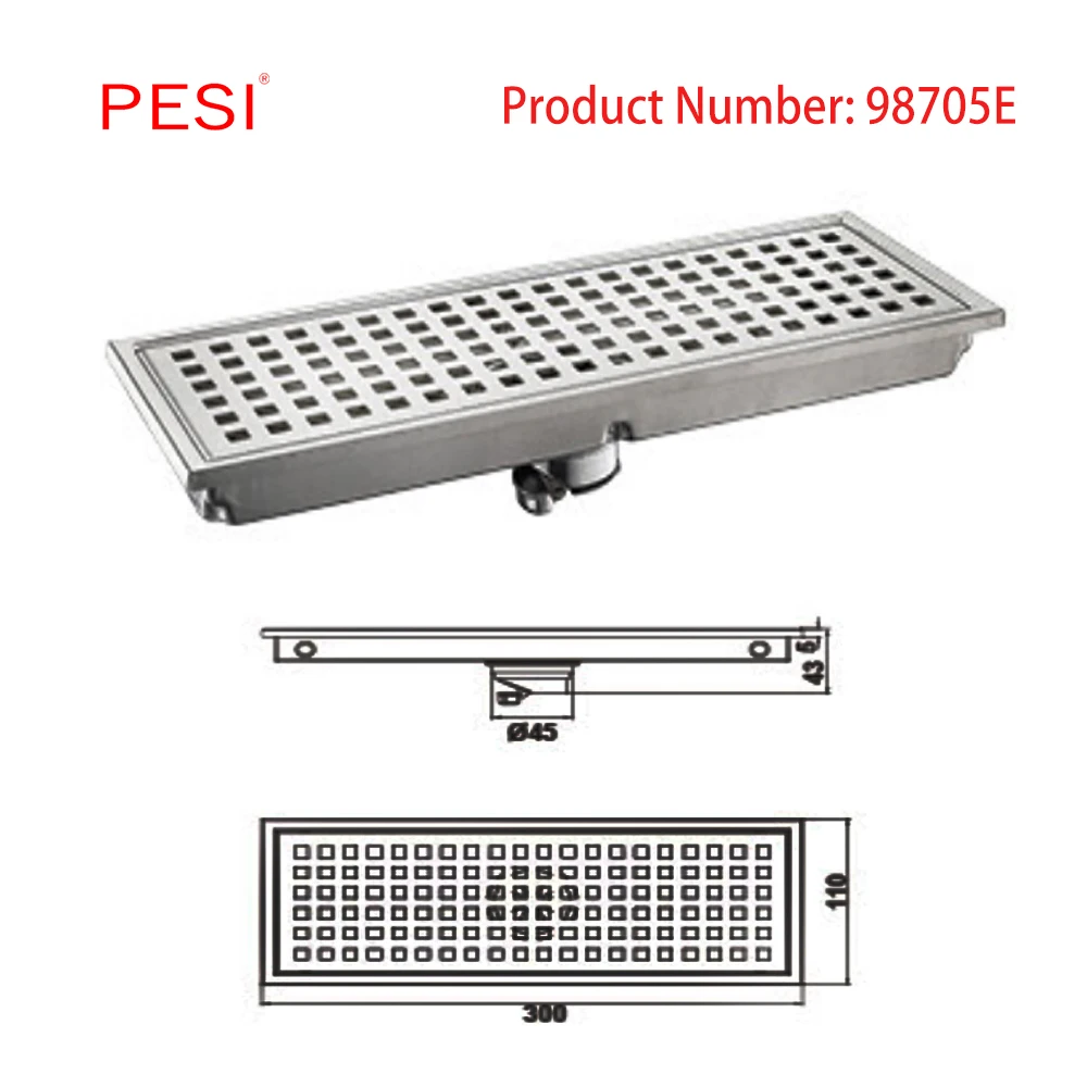 304 Stainless Steel 50/30/15/11cm Linear Anti-odor Long Floor Drain Bathroom Invisible Shower Floor Drain Wholesale Brushed