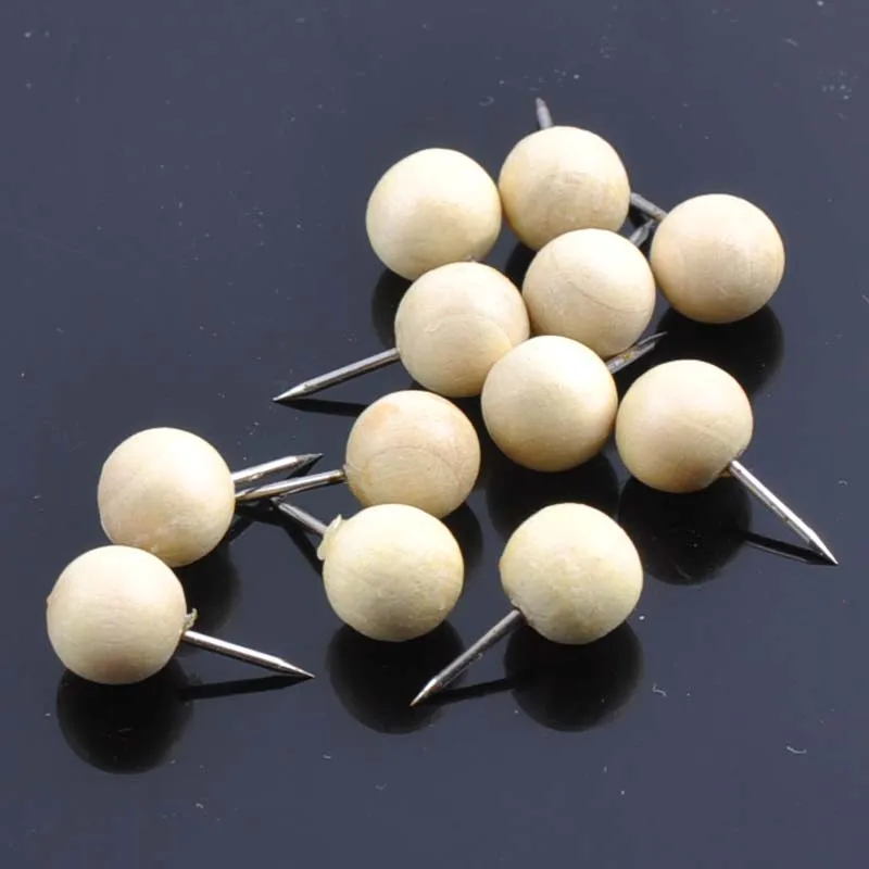 50pcs Nautral Wood  Pushpin Round Ball Shaped Thumbtack Pins for Fixing Pictures Decorative DIY Tool Wholesale 10x19mm MT0803