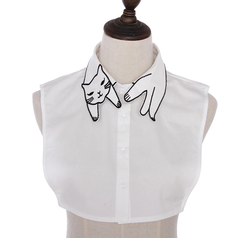 YSMILE Y Embroidery Cat Detachable Collar Cute Cartoon White All Purpose Remove Shirt Suit Fake Collar Fashion Cloth Accessories