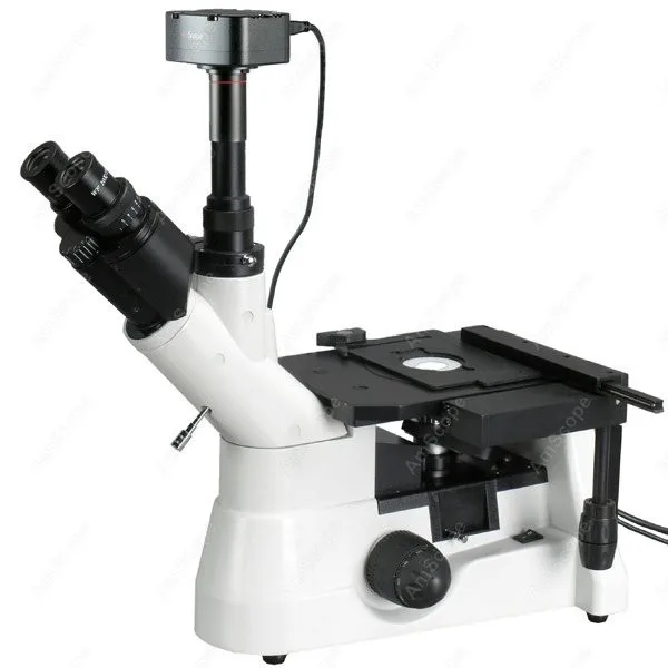 Inverted Metallurgical Microscope -AmScope Supplies 40X-1000X Super Field Inverted Metallurgical Microscope + 5MP Camera