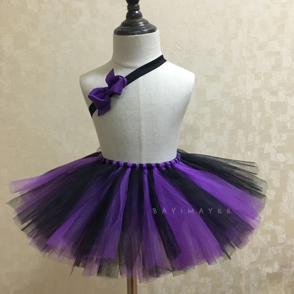 Cute Girls Summer Tutu Skirts Baby Purple Black Tulle Skirts Ballet Pettiskirt Tutu with Bow Headband Kids Party Skirts Clothing