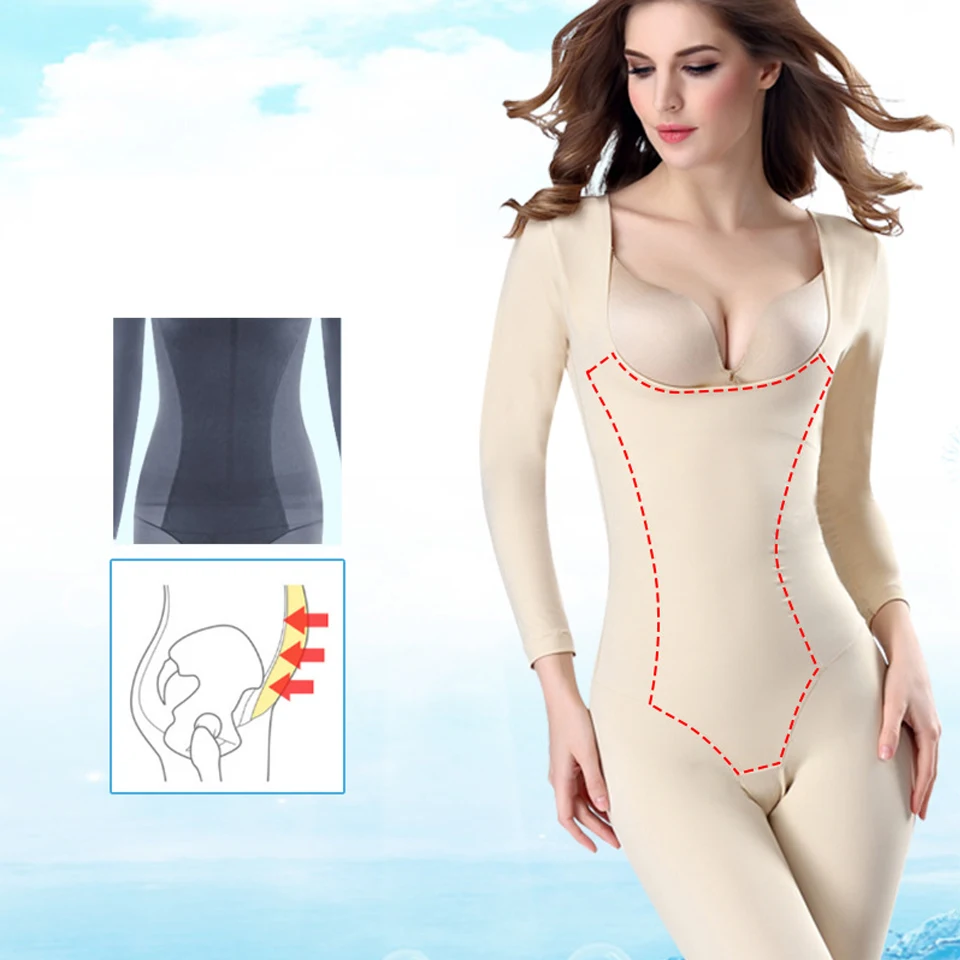 Figurformende Unterwäsche für Damen aus Spandex mit langen Ärmeln, Unterbrust-Shapewear in Übergrößen, schlankmachende Unterwäsche – Detail 4