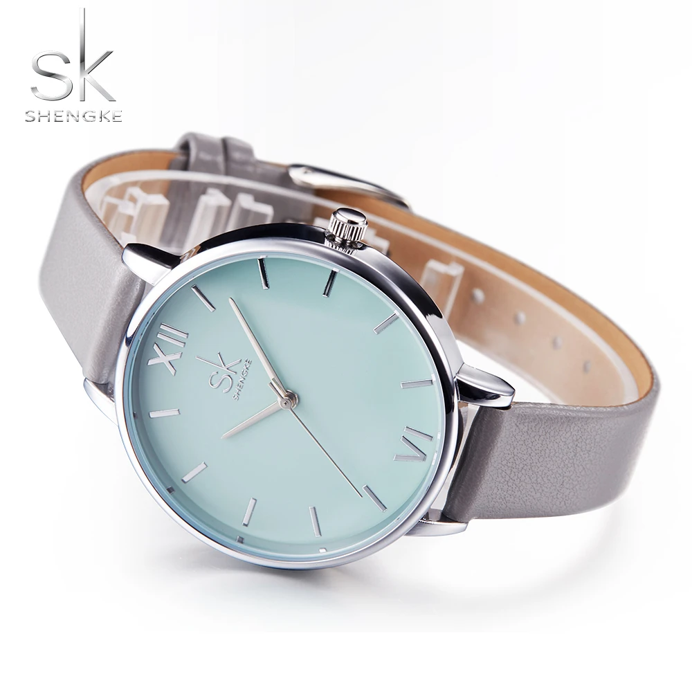 Shengke Women's Watches Fashion Watch For Women Elegant Dress Leather Strap Ultra Slim Wrist Watch Montre Femme Reloj Mujer