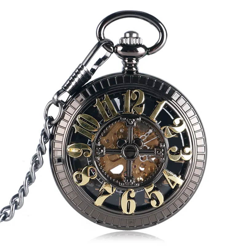 

Mechanical Automatic Self-wind Pocket Watch Luxury Numbers Hollow Carving Design Fob Watch Necklace Clock For Men Women Gift