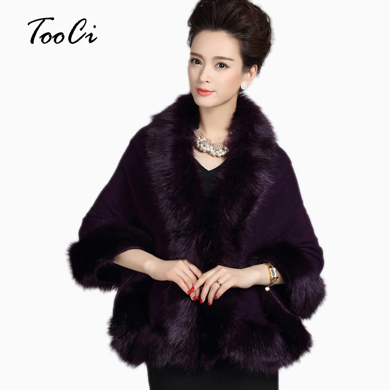 New Fashion Spring Women Poncho Cardigan Female Red Wedding Cloak Shawl Fox Fur Collar Cloak Sweater