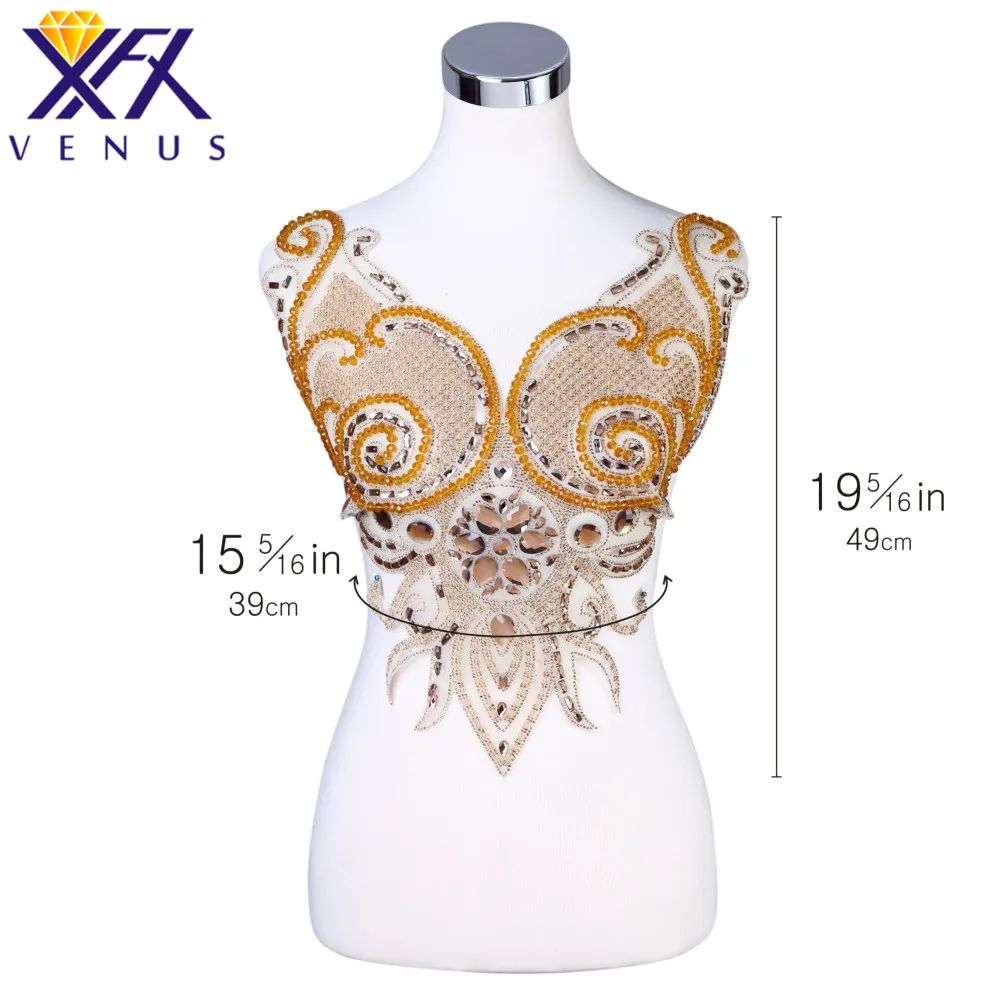 

XFX VENUS 5 Pcs Handmade Sparkly Dress Patch Rhinestone Bodice Applique Patches Beads Embroidery for Bridal Gown Dress