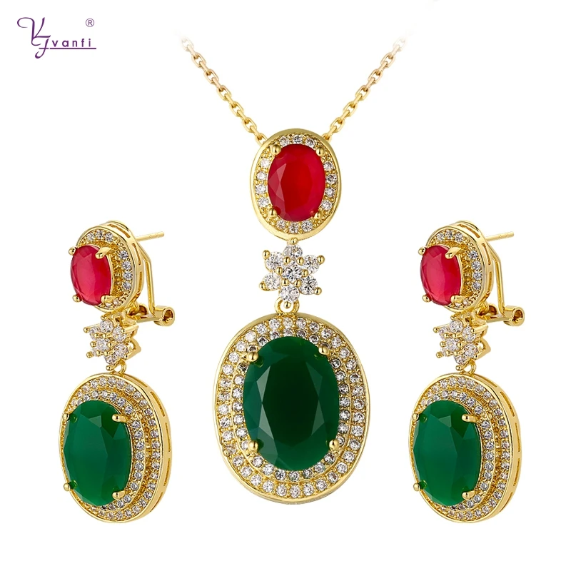 

Fashion New Green Rose Red Moroccan Necklace Earring Gift for Women