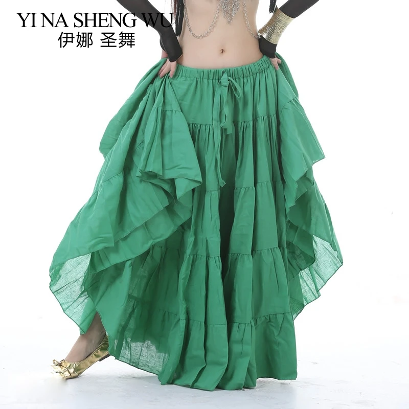 

12 Colors Gypsy Dance Performance Skirt Women Belly Dance Tribal Full Circle Linen Skirt 1pc Women Belly Dance Practice Skirts