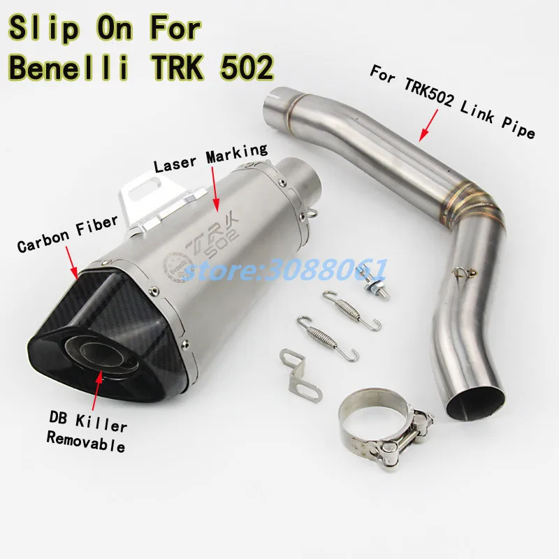 

TRK502 Motorcycle Full System Exhaust Mid Link Pipe Motorbike Laser Marking For Benelli Carbon Fiber Muffler For Benelli TRK 502