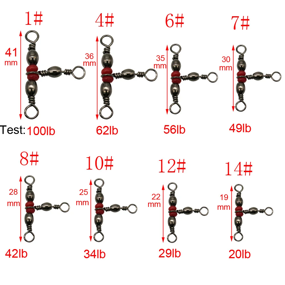 JSM 30 pcs/lot 3 Way Rolling swivels Brass Barrel Triple Bearing Connector Solid Ring fishing connector