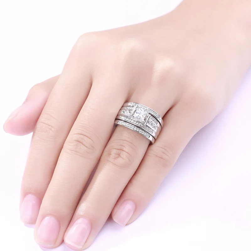 Szjinao 3 pçs conjunto de anel de casamento para mulher prata esterlina 925 moissanite diamante jóias de luxo para o noivado com certificado jm