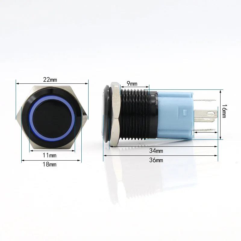 16mm automatic reset with metal button switch ring aluminum oxide black current 3A can be customized Circular icon