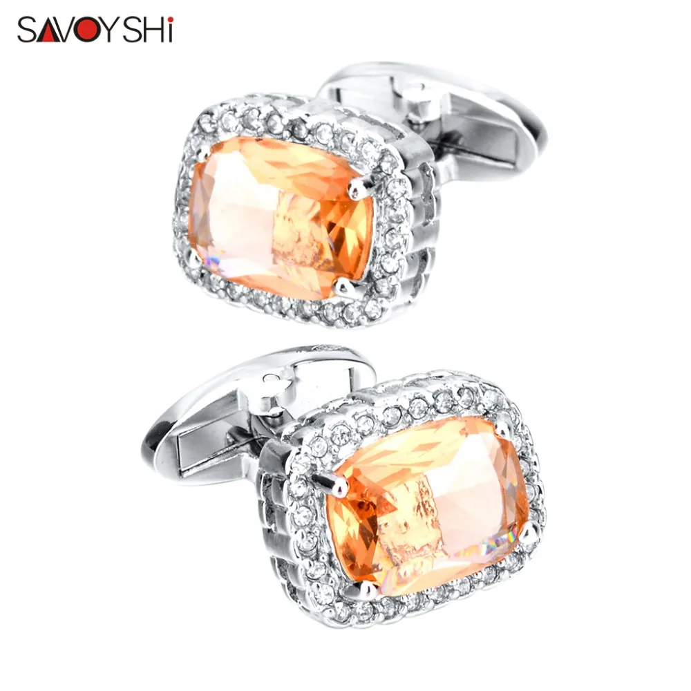 

SAVOYSHI Luxury Champagne Zircon Cufflinks For Mens French Shirt White Crystals Cuff links Wedding Groom Best Man Gift Jewelry