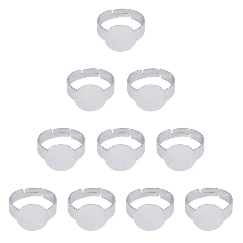 

100pcs 18mm Adjustable Brass Pad Flat Round Ring Bases Finger Rings Blanks Components Finding about 3~4.5mm Wide with 12mm Tray