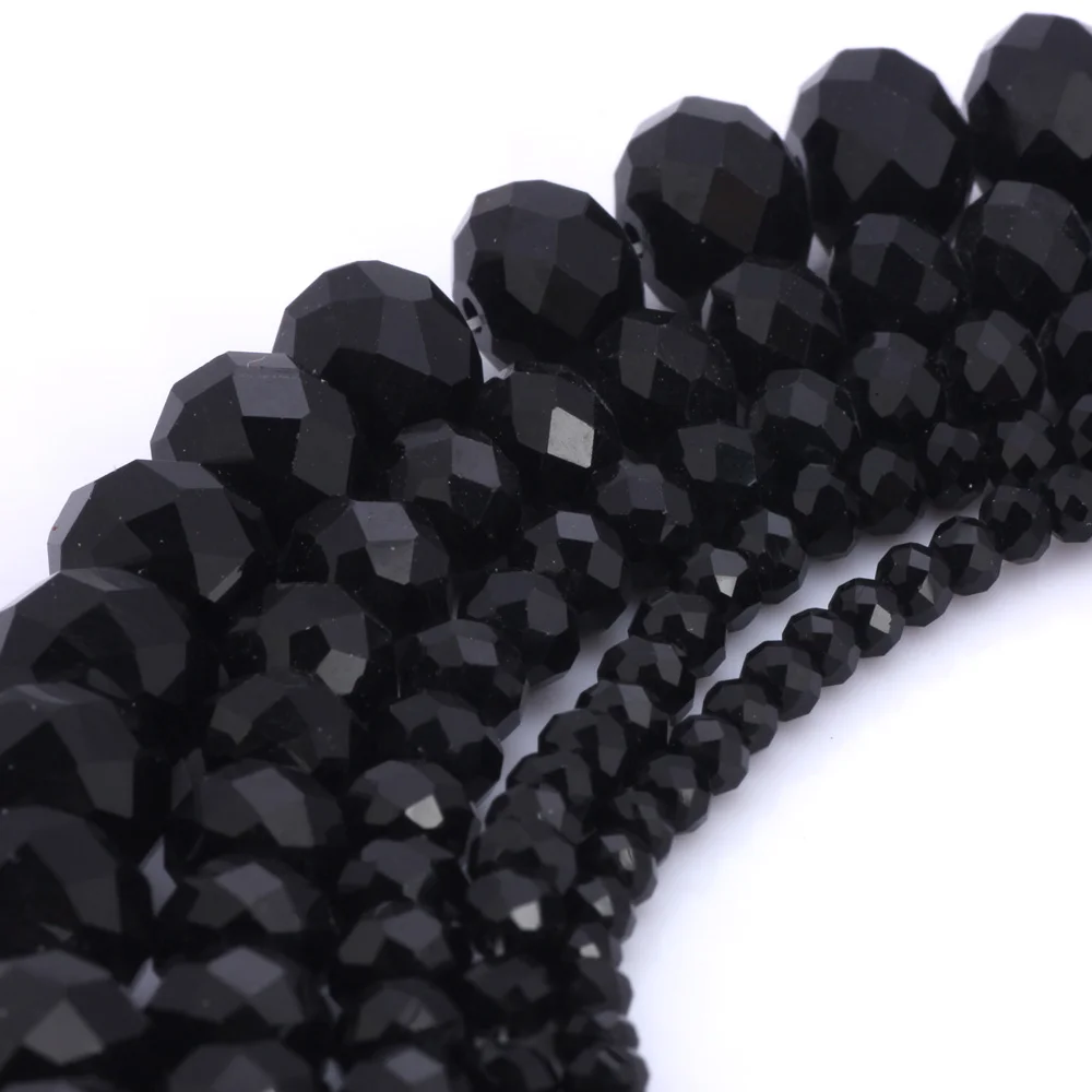 OlingArt 3/4/6/8/10mm Round Glass Beads Rondelle Austria faceted  crystal  Lake  black&jet color Loose bead DIY Jewelry Making