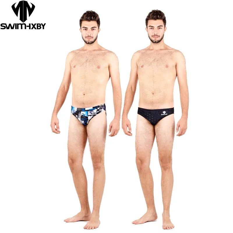 HXBY sharkskin low waist  swimming trunks chlorine resistant waterproof swimsuit briefs mens swimming triangle pants