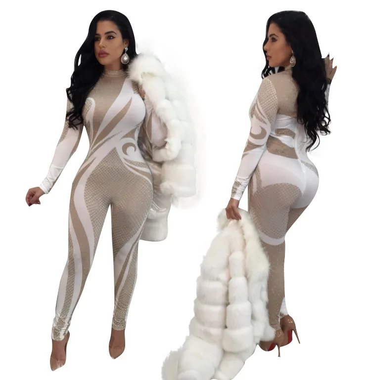 

Nightclub Ds sexy wome Printed Jumpsuit Bling Birthday Celebrate Rompers Outfit Costume Singer Performance Show Bodysuit Wear