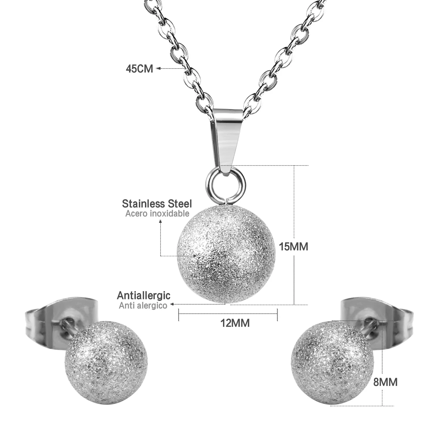 LUXUSTEEL Chokers Necklaces For Women Stainless Steel 2023 Scrub Golden Color Round Ball Pendant Necklace Earring Sets Brinco