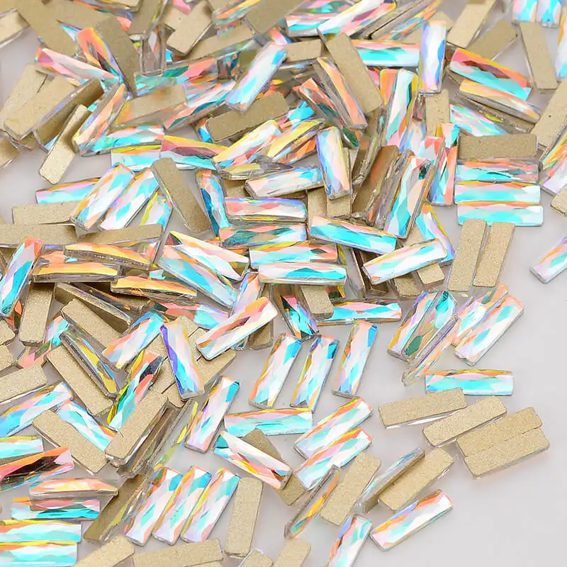 2X9mm 4X6mm 6X8mm Rectangle Crystal AB Flatback Fancy Strip Nail Rhinestone 144Pcs Manicure Diamond Deco For Wedding Design Bead