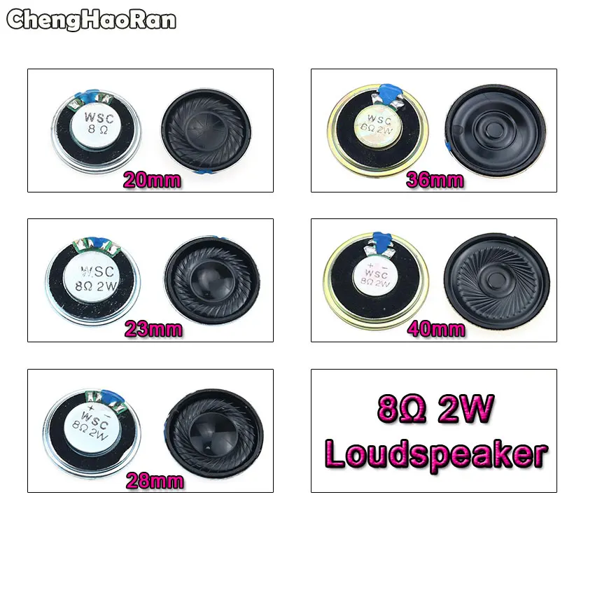 ChengHaoRan 2pcs 2W 8R Loudspeaker 20mm 23mm 28mm 36mm 40mm Diameter 8 Ohms 2W Mini Speaker Thickness Small Horn