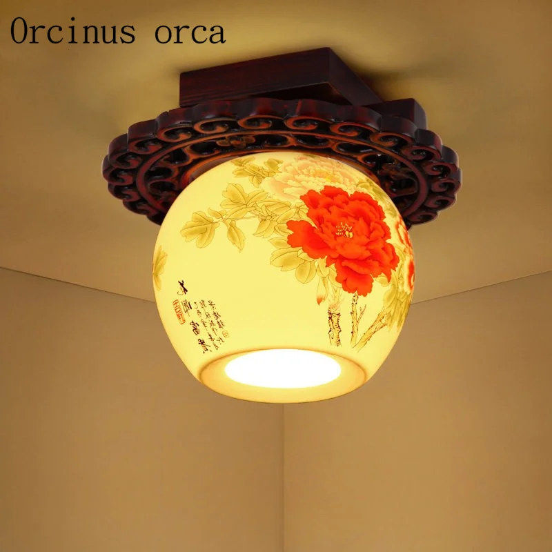 

New Chinese style Jingdezhen ceramic ceiling lamp corridor entrance balcony lobby modern simple round ceiling lamp