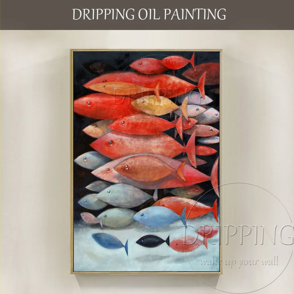 

Expert Artist Hand-painted High Quality Wall Art Fishes Oil Painting Hand-painted Lots of Fish Oil Painting for Living Room