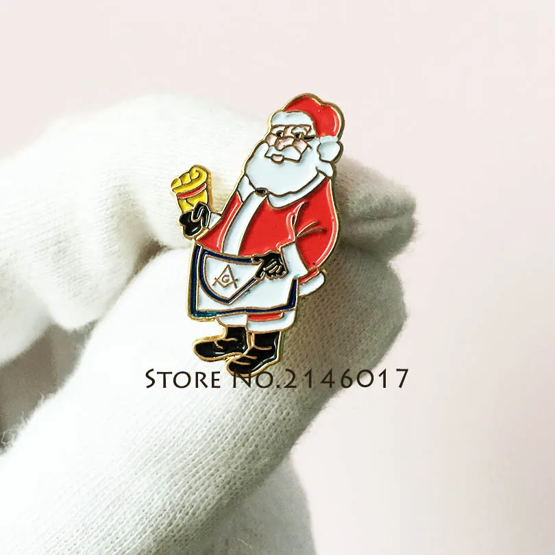 

50pcs Custom Enamel Metal Badge Mason Masonic Santa Christmas Freemason Cartoon Pins Brooch Xmas Men Past Master Apron Lapel Pin