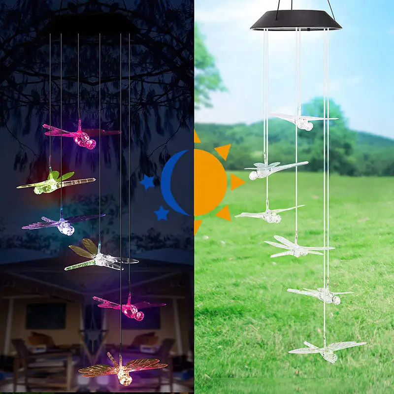 Color Change Dragonfly Solar Wind Chime Light Outdoor Solar Lamp Solar Light For Home Garden Patio Yard Decor Wind Bell Light