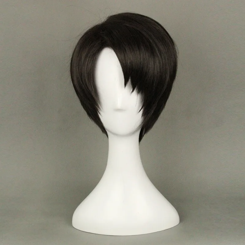 Ataque em titan levi ackerman anime cosplay perucas para o homem curto reta dos desenhos animados festa de alta qualidade cabelo sintético b + peruca boné