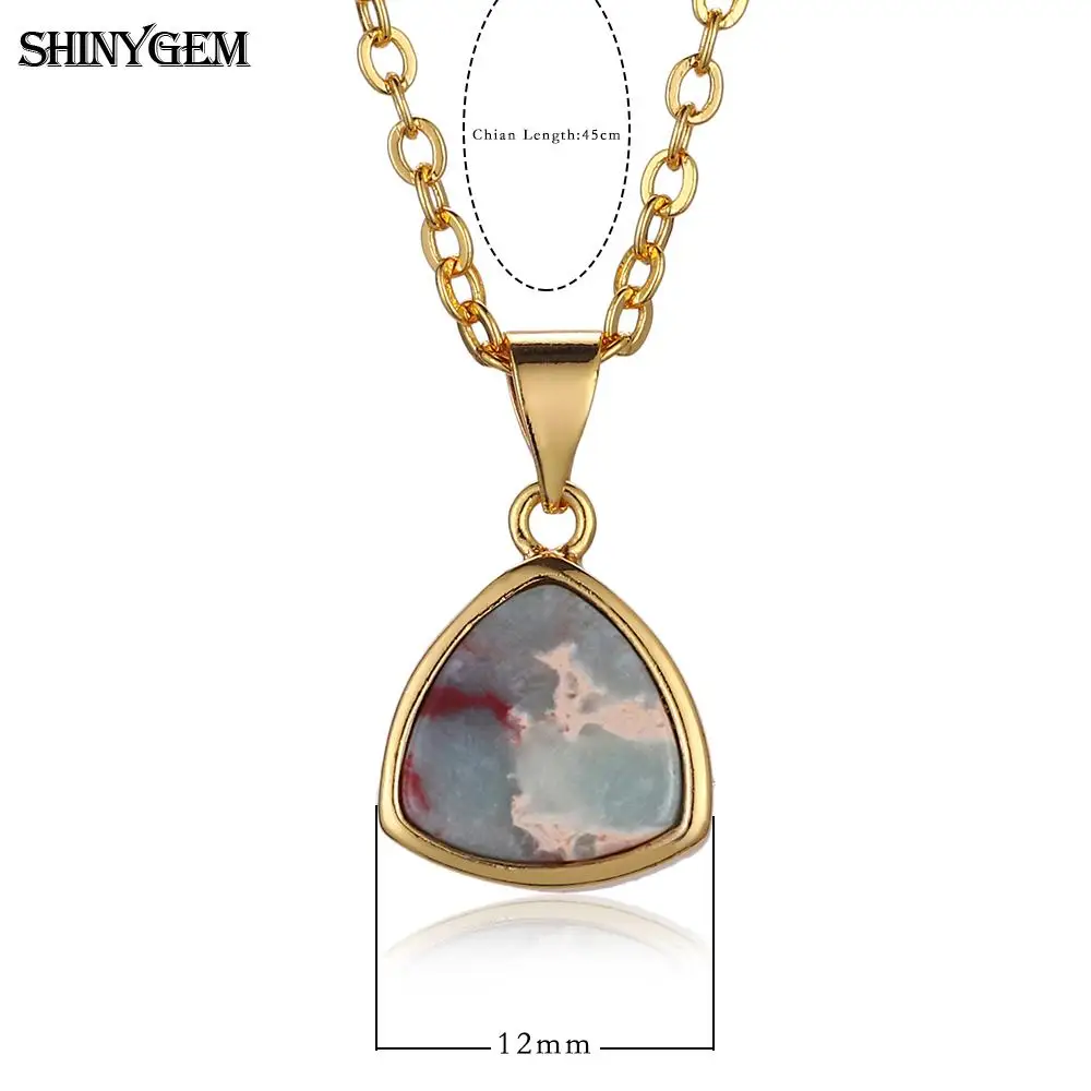 

ShinyGem Vintage Gold Plating Triangle Natural Stone Necklace Sea Sediment Rhinestone Necklace Unique Pattern Necklace For Women
