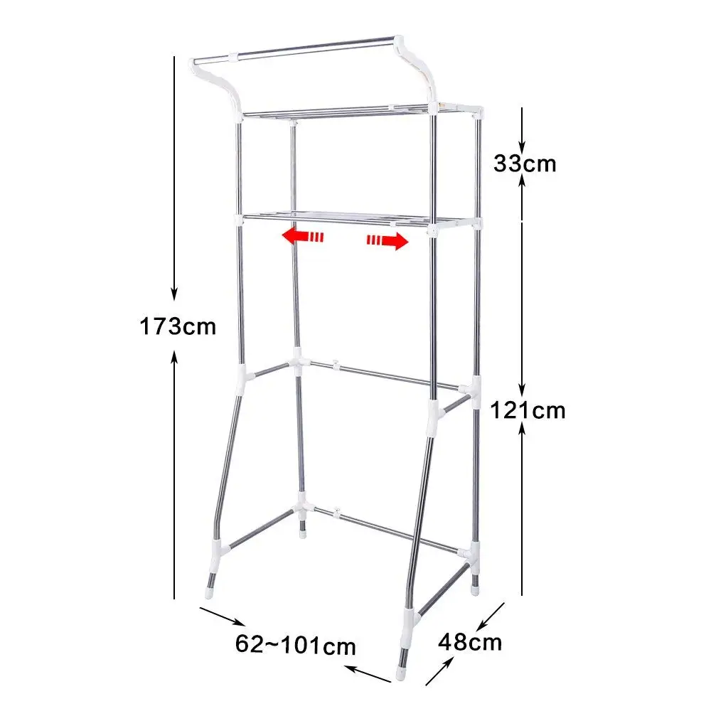 2 Tiers Over Washing Machine Shelves Bathroom Storage Rack Over Toilet Shelf Stainless Steel Simple Assembly Saving Space image 4