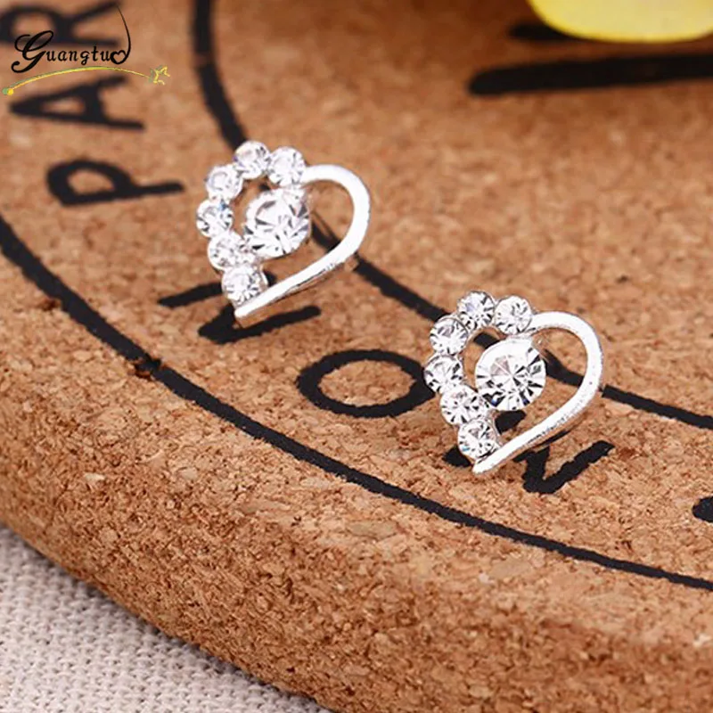 Cute Bijoux Crystal Heart Stud Earrings For Women Party Daily Wear Jewelry Wedding Accessories Wholesale Brincos Small Earring