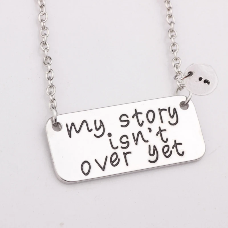 Birth stone My story isn\'t over yet semicolon Necklace inspirational necklace Gifts Alloy Necklace  Jewelry N203