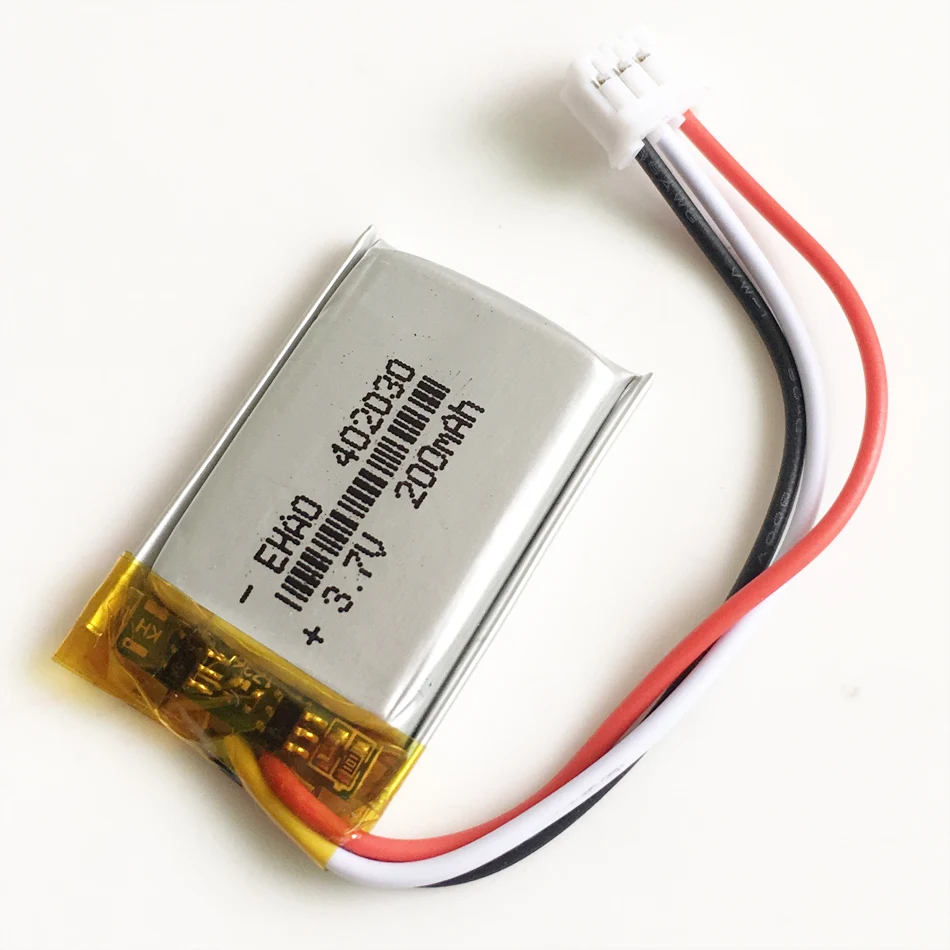 3.7V 200mAh Lipo Rechargeable Battery 402030 JST 2.0mm 3Pin Plug For Smart Watch Bracelet LED Light GPS MP3 Recorder