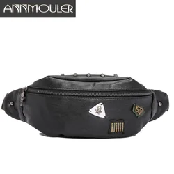 Annmouler Men Waist Bag Pack Travel Phone Belt Bag Pouch for Women Men Pu Leather Fashion Shoulder Chest Bag Unisex Hip Bags