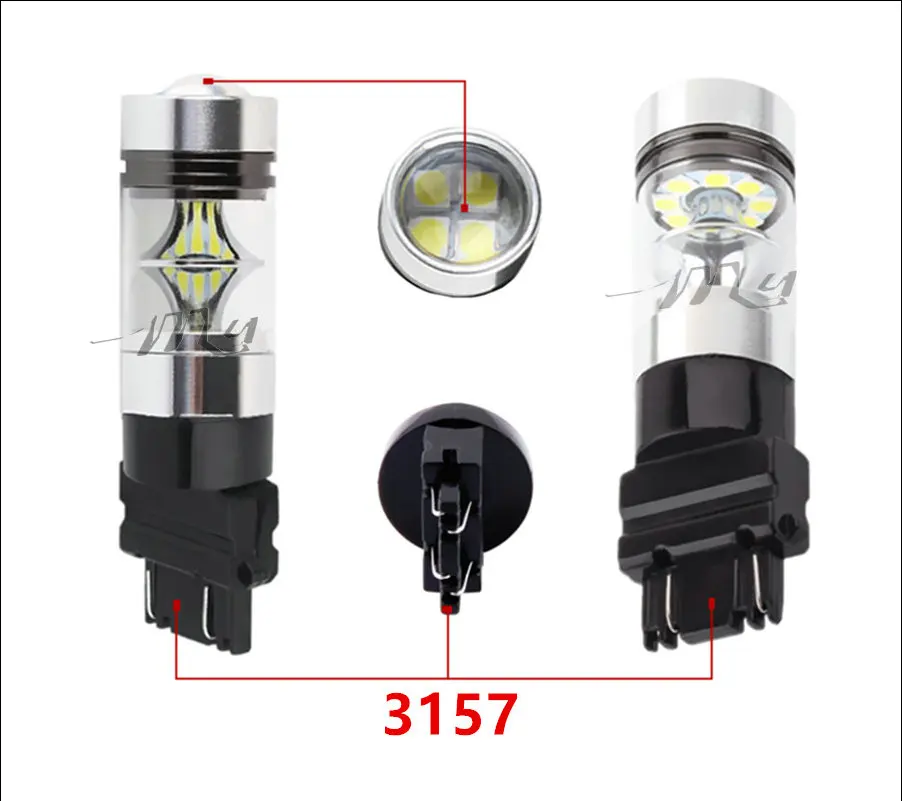 2pcs 100W H4 H7 H8 H11 9005 9006 3157 7443 1156 BA15S 1157 BAY15D Car LED Bulb 6000K Cree Chip 20 SMD automobiles fog lights