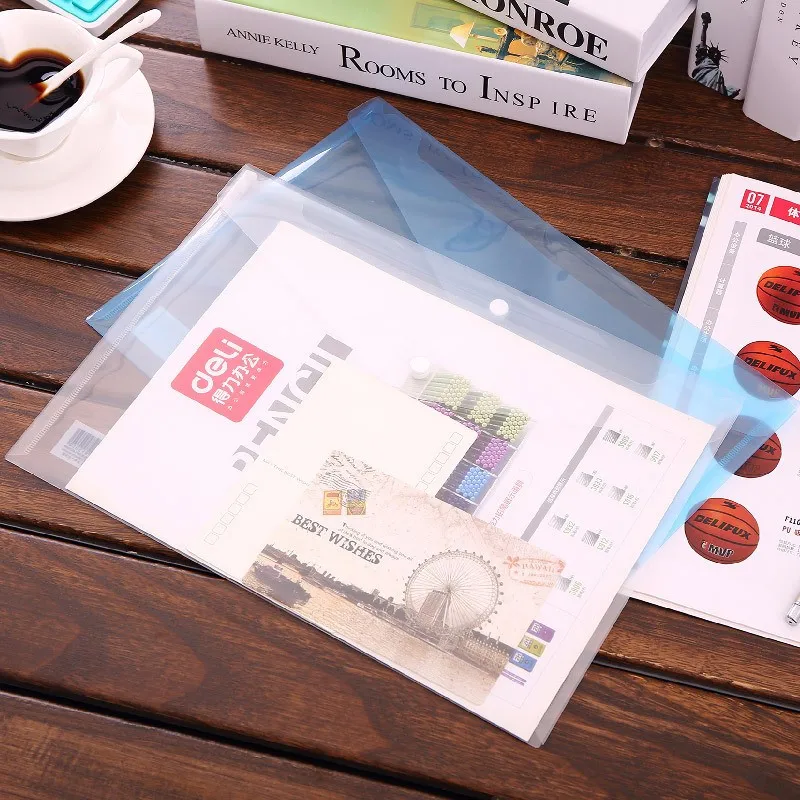 20 Pcs/Lot Deli 5505 PVC-A4 Transparent button document bags paper folders for conference organizer office supplies stationery