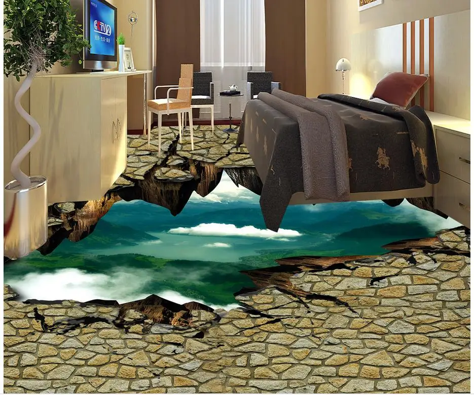 

Modern Custom 3D Floor Mural Crack Cliff 3D Floor PVC Wall Paper Self-adhesive Floor Mural 3D Wallpaper