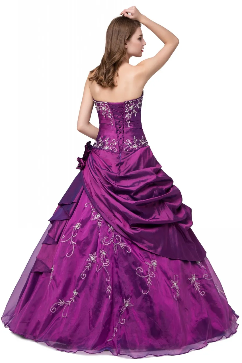 ในสต็อกใหม่ลูกปัดเย็บปักถักร้อย Taffeta และ Tulle Burgundy Quinceanera ชุดหวาน16ชุด