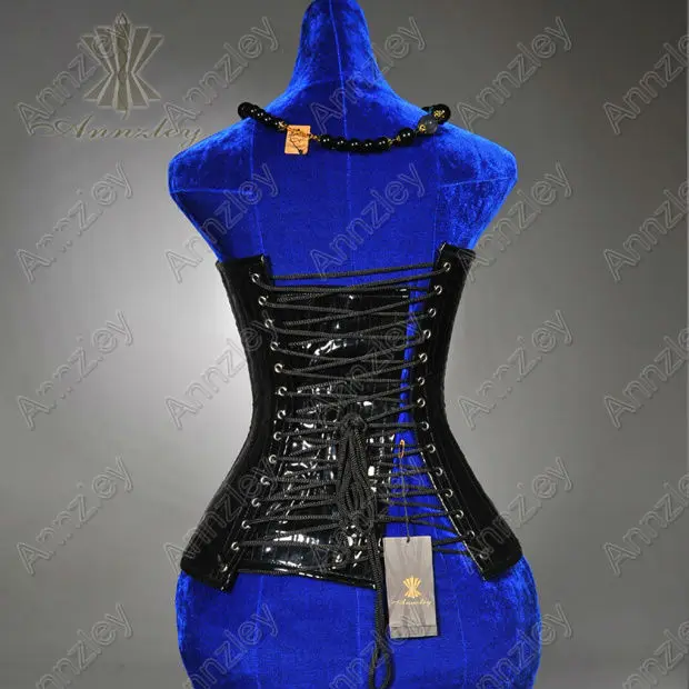 Annzley Corset! Sexy Black Leather Overbust Steel Boned PVC Corset