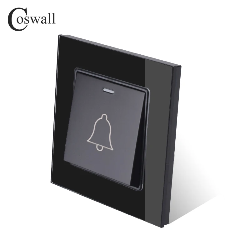 Coswall Luxury Crystal Tempered Glass Panel 1 Gang Doorbell Switch Push Button Wall Switch 16A C1-DB