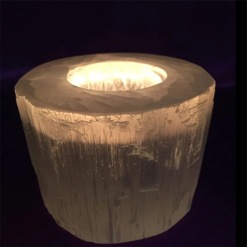 CHARGED Selenite Crystal Candle Holder Round HANDMADE Mediation Protection Heal