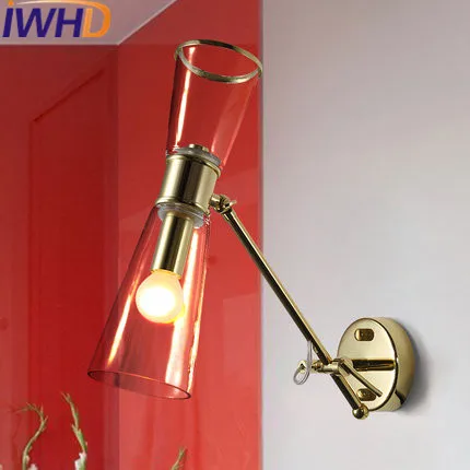 IWHD Glass Sconce Wall Light Up Down Angle Adjustable Wall Lamp Simple Bedroom Beside Home Lighting Fixtures Stairs Arandela