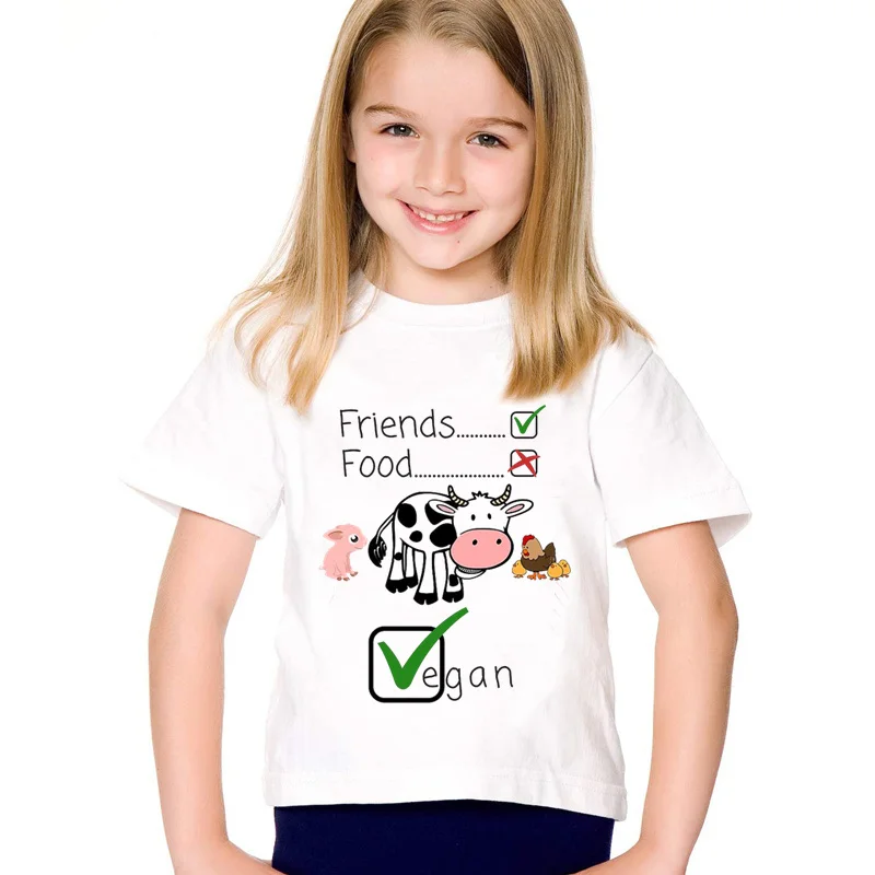 

Cartoon Print Animals Are Friends Not Food Children T-shirts Kids Go Vegan Summer Tees Boys/Girls Cute Tops Baby Clothes,HKP5173