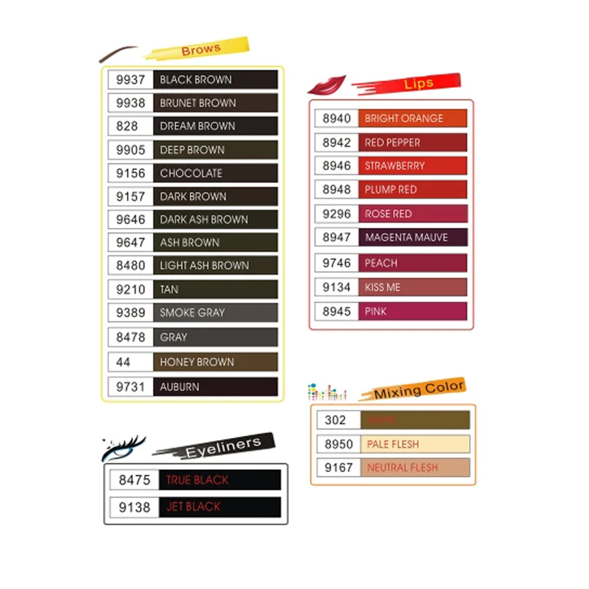 Tattoo Inks Pigment 14 Colors Optional 10ml Permanent Makeup Eyebrow Microblading for Tattoo Machine Pen Ink Cups Beauty Supply